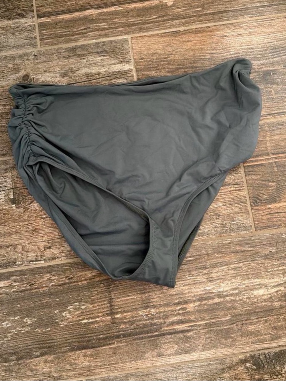 Anne Cole Green Ruched High-Waist Bikini Bottom